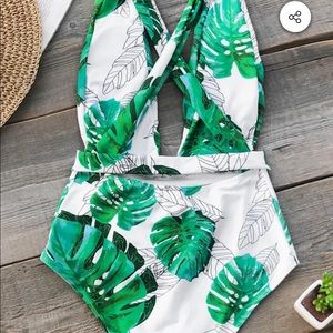 Leaf print one piece bathing suit!